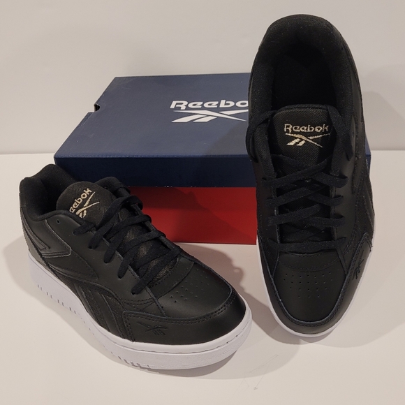 NWB NWT Reebok Court Double Mix Women's Black Leather Shoes White Soles 6.5 - Picture 8 of 15